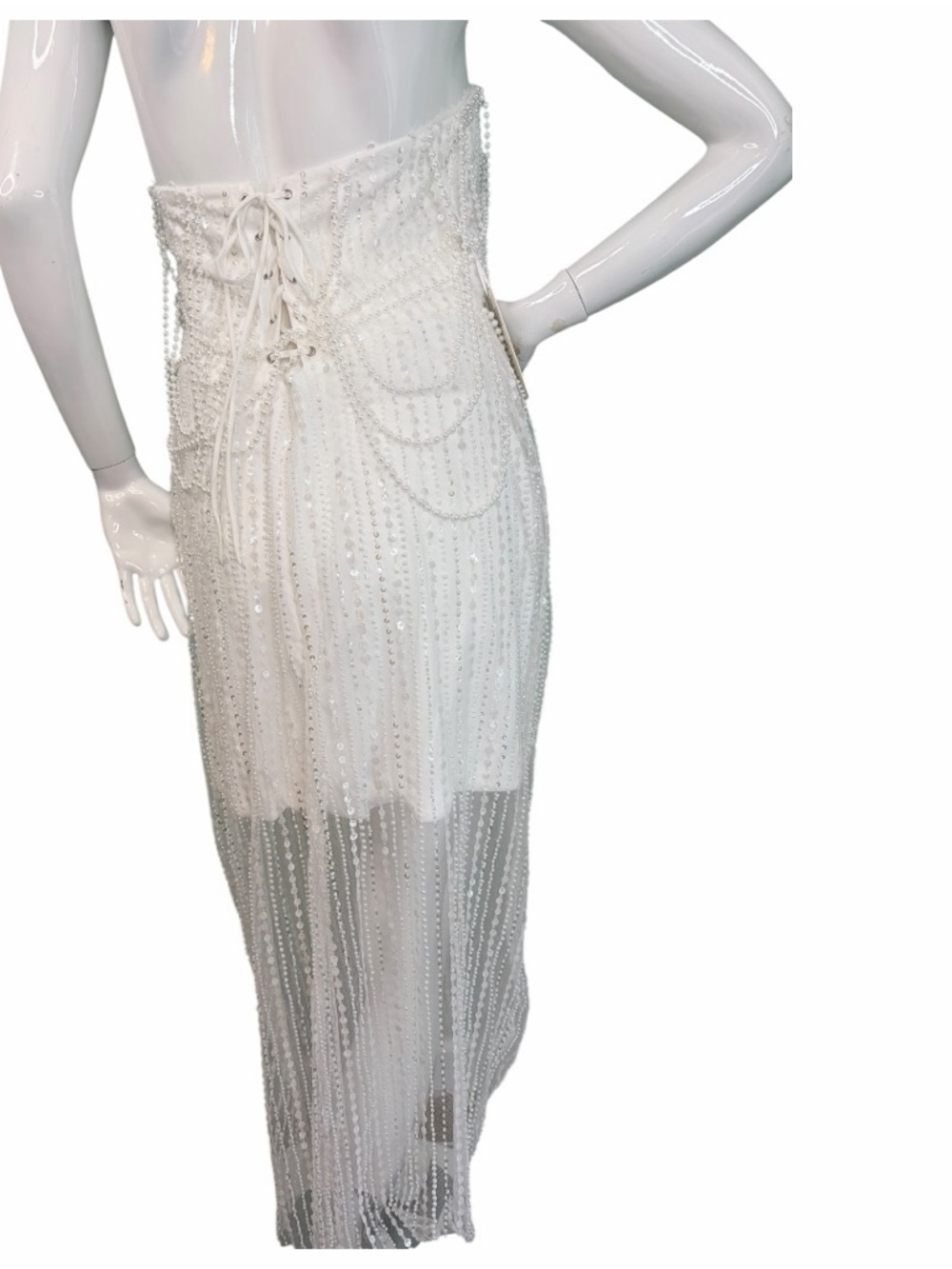 Strapless pearl Beaded shine sparkle embellished Illusion Evening Dress L XL NWT - Picture 12 of 15